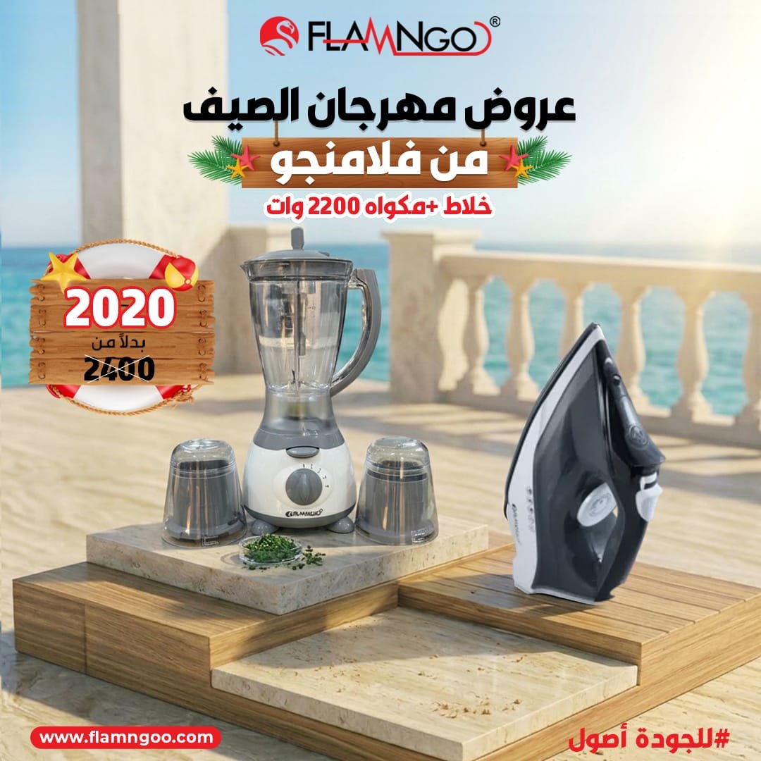 عرض الصيف من فلامنجو خلاط + مكواة 2200 وات