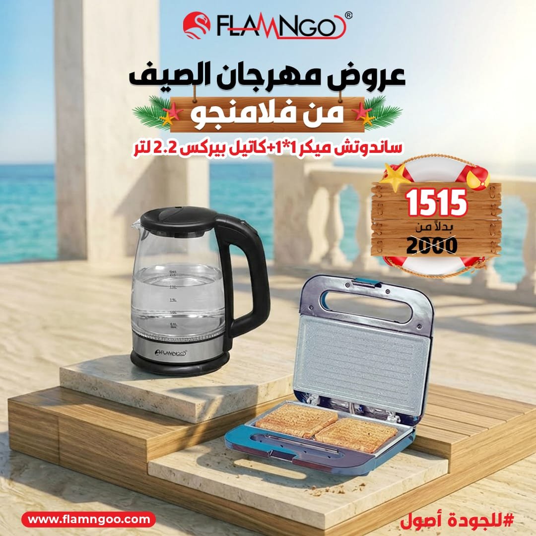 عرض الصيف من فلامنجو كاتيل بايركس 2.2 لتر + ساندوتش ميكر 1*1